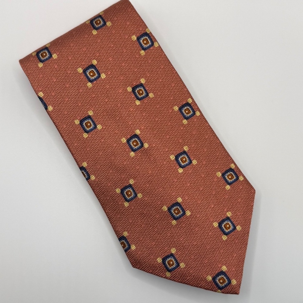 Jos. A. Bank Silk Tie OS Rust Geometric Square Pattern Corporate Professional